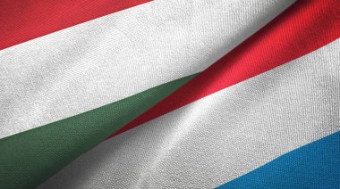 Macaristan ve Lüksemburg iki bayrak tekstil kumaş, kumaş doku