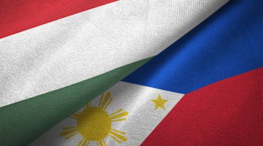 Macaristan ve Filipinler iki bayrak tekstil kumaş, kumaş doku