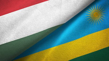 Macaristan ve Ruanda iki bayrak tekstil kumaş, kumaş doku