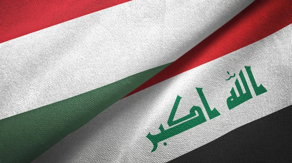 Hungaria dan Irak dua bendera kain tekstil — Stok Foto