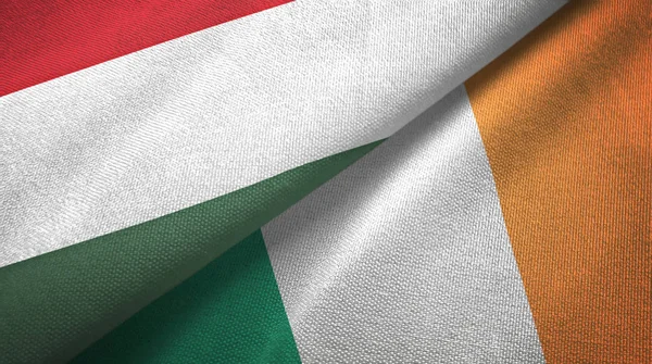 Hungary and Ireland two flags textile cloth, fabric texture — Stock Photo, Image