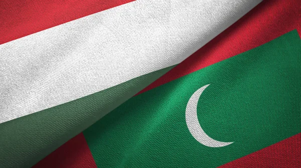 Hungary and Maldives two flags textile cloth, fabric texture — Stock Photo, Image