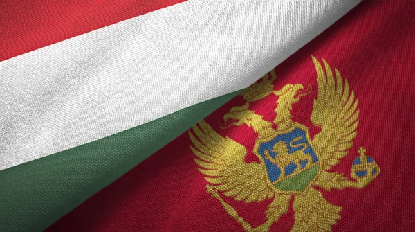 Hungary and Montenegro two flags textile cloth, fabric texture