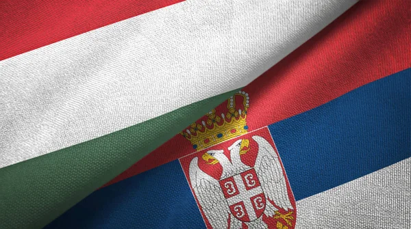 ハンガリーとセルビア2つの旗織物布、生地の質感 — ストック写真
