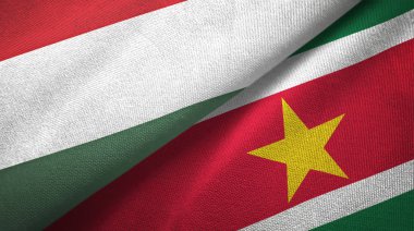Macaristan ve Surinam iki bayrak tekstil kumaş, kumaş doku