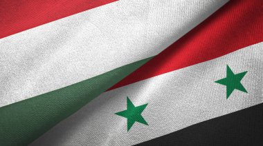 Macaristan ve Suriye iki bayrak tekstil kumaş, kumaş doku