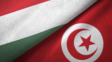 Macaristan ve Tunus iki bayrak tekstil kumaş, kumaş doku