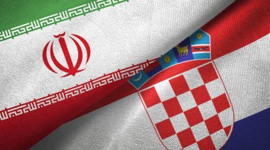 İran ve Hırvatistan iki bayrak tekstil kumaş, kumaş doku