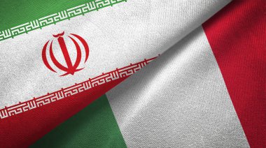 İran ve İtalya iki bayrak tekstil kumaş, kumaş doku