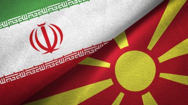 İran ve Makedonya iki bayrak tekstil kumaş, kumaş doku