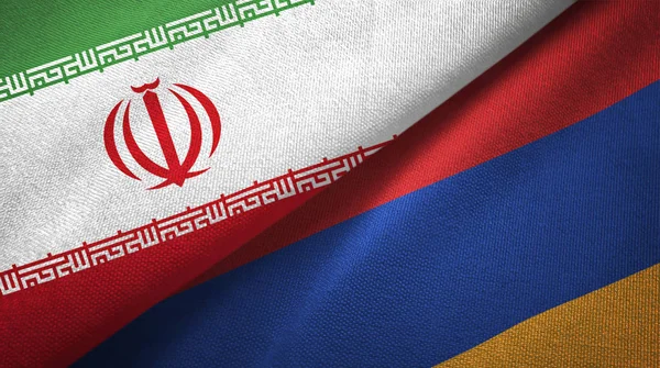 Iran and Armenia two flags textile cloth, fabric texture