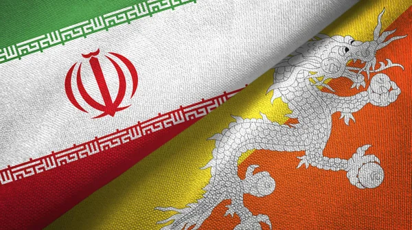 Iran and Bhutan two flags textile cloth, fabric texture