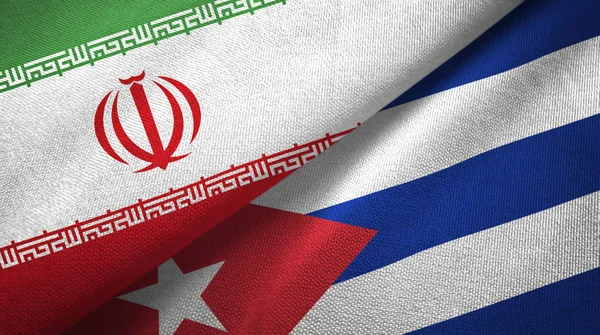 Iran and Cuba two flags textile cloth, fabric texture