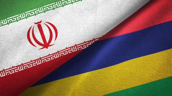 Iran and Mauritius two flags textile cloth, fabric texture