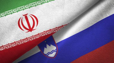 İran ve Slovenya iki bayrak tekstil kumaş, kumaş doku