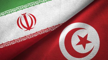 İran ve Tunus iki bayrak tekstil kumaş, kumaş doku