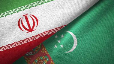 İran ve Türkmenistan iki bayrak tekstil kumaş, kumaş doku