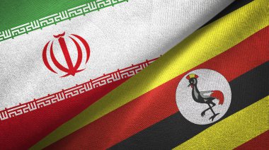 İran ve Uganda iki bayrak tekstil kumaş, kumaş doku