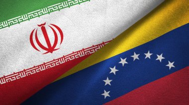 İran ve Venezuela iki bayrak tekstil kumaş, kumaş doku