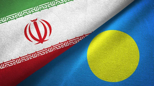 Iran and Palau two flags textile cloth, fabric texture