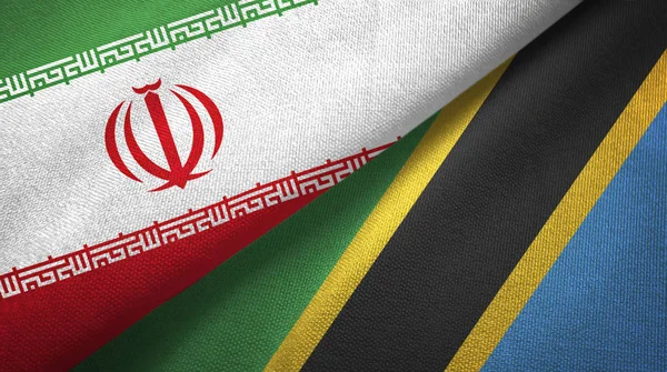 Iran and Tanzania two flags textile cloth, fabric texture