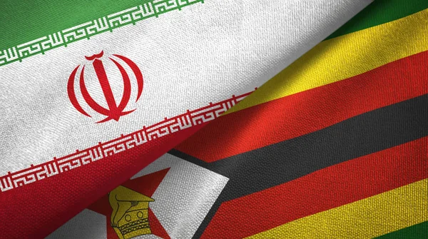 Iran and Zimbabwe two flags textile cloth, fabric texture