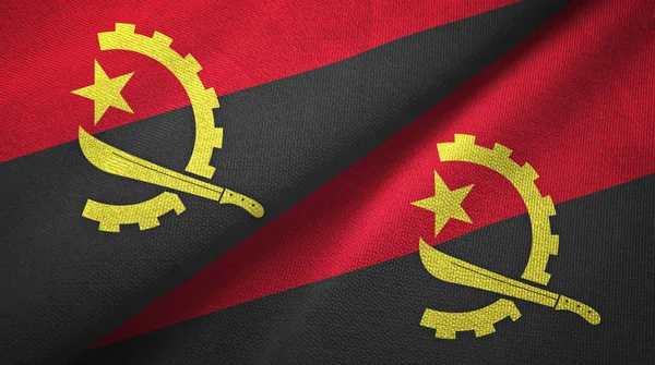 Angola iki bayraklar tekstil kumaş, kumaş doku — Stok fotoğraf