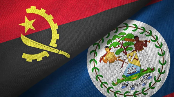 Angola ve Belize iki bayraktekstil kumaş, kumaş doku — Stok fotoğraf