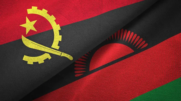 Angola ve Malavi iki bayrak tekstil kumaş, kumaş doku — Stok fotoğraf
