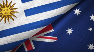 Uruguay ve Avustralya iki bayraklar tekstil kumaş, kumaş doku 