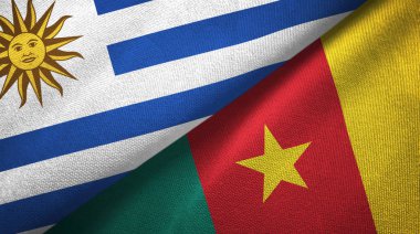 Uruguay ve Kamerun iki bayraklar tekstil kumaş, kumaş doku 