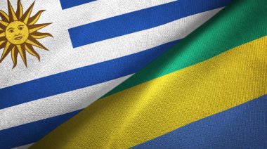 Uruguay ve Gabon iki bayraklar tekstil kumaş, kumaş doku