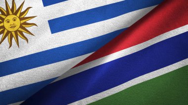 Uruguay ve Gambiya iki bayraklar tekstil kumaş, kumaş doku