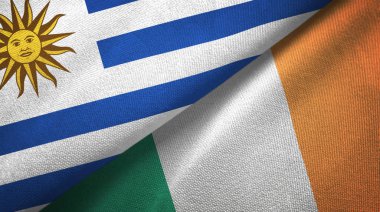 Uruguay ve İrlanda iki bayraklar tekstil kumaş, kumaş doku