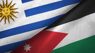 Uruguay ve Ürdün iki bayraklar tekstil kumaş, kumaş doku