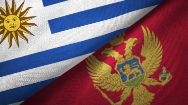 Uruguay ve Karadağ iki bayraklı tekstil kumaş, kumaş doku