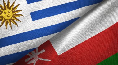 Uruguay ve Umman iki bayraklar tekstil kumaş, kumaş doku