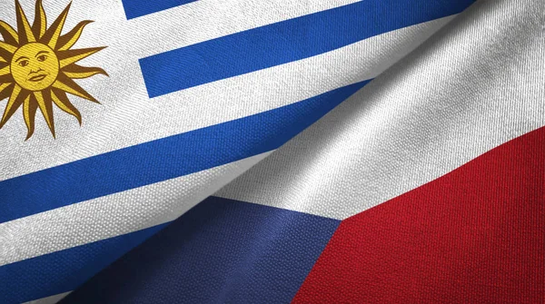 Uruguay y República Checa dos banderas tela textil, textura de la tela —  Fotos de Stock