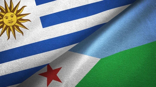 Uruguay und djibouti zwei flaggen textilstoff, textur — Stockfoto