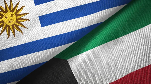 Uruguay und kuwait zwei flaggen textiltuch, textur — Stockfoto