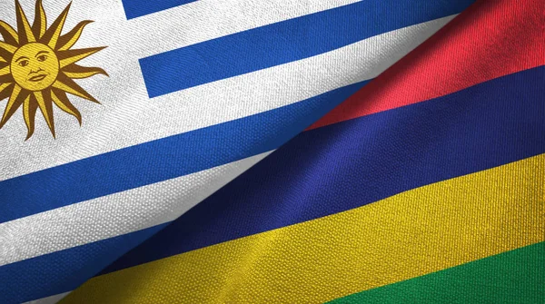Uruguay und mauritius zwei flaggen textiltuch, textur — Stockfoto