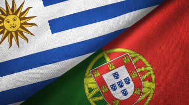 Uruguay ve Portekiz iki bayraklar tekstil kumaş, kumaş doku