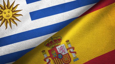 Uruguay ve İspanya iki bayraklar tekstil kumaş, kumaş doku