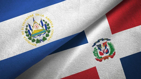 El Salvador and Dominican Republic two flags textile cloth, fabric texture