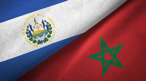 El Salvador en Marokko twee vlaggen textiel doek, weefsel textuur — Stockfoto