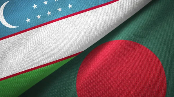 Uzbekistan and Bangladesh two flags textile cloth, fabric texture