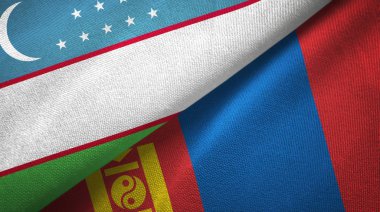 Özbekistan ve Moğolistan iki bayraklı tekstil kumaş, kumaş doku