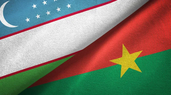 Uzbekistan and Burkina Faso two flags textile cloth, fabric texture