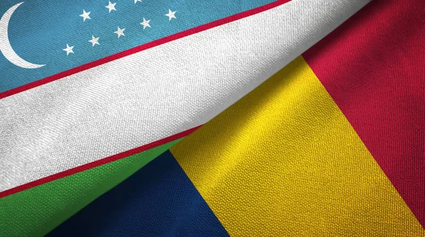 Uzbekistan and Chad two flags textile cloth, fabric texture — Stock Photo, Image