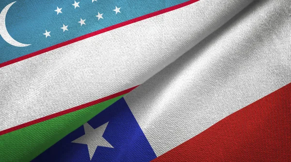 Oezbekistan en Chili twee vlaggen textiel doek, stof textuur — Stockfoto